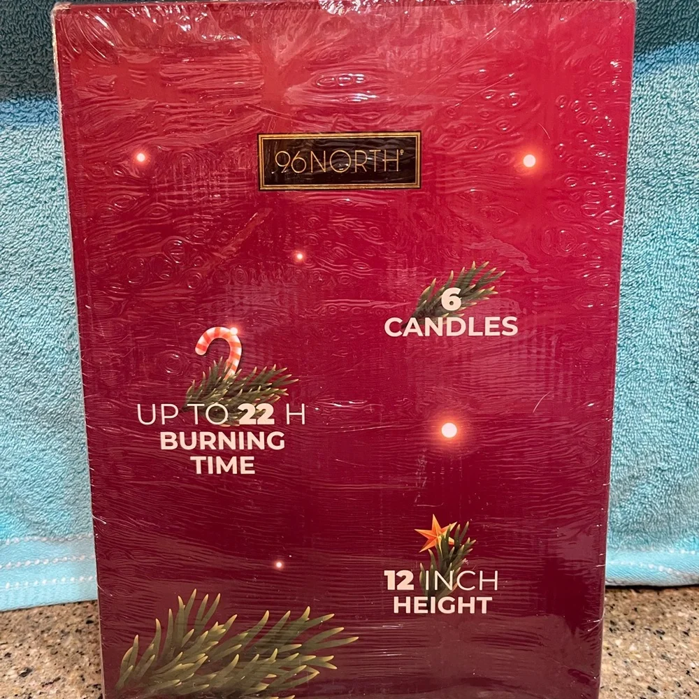 96NORTH Christmas Taper Candles Set Of 6 - 12” Green White Red - 22hr